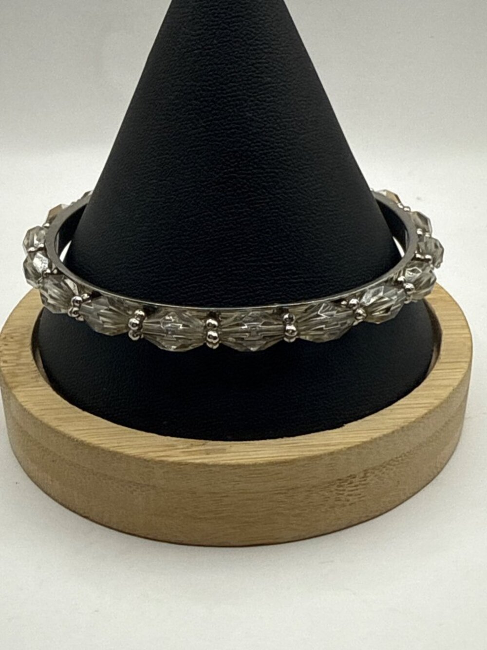 Vintage Silver Faceted Crystal Bangle Boho Rhinestone Statement Bracelet